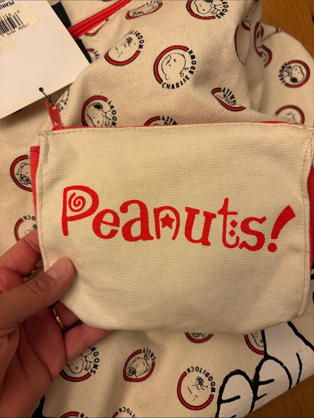 Vintage Peanuts Snoopy Canvas Tote Bag with Red Handles - Picture 3 of 7